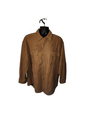 Montage Collection Faux Suede Button Up Long Sleeve Mens Shirt Size 2XL Camel
